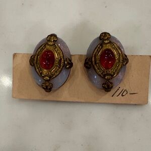 Vintage Gold, Orange, and Purple German Glass Women's Clip Earrings